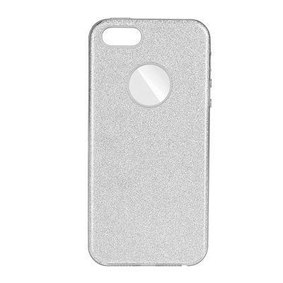 Puzdro gumené Apple iPhone 5/5C/5S/SE strieborné s trblietkami P