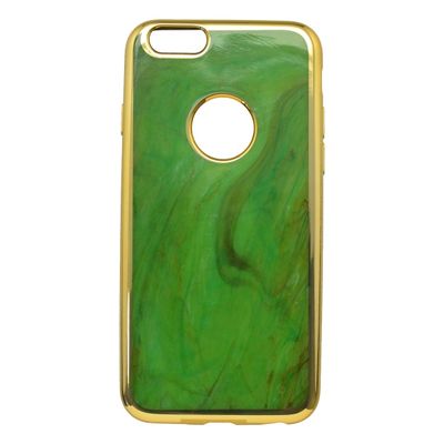 Puzdro gumené Apple iPhone 6/6S mramorované zelené, zlatý rám