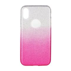 Puzdro gumené Apple iPhone X/XS transparentno-ružové s trblietka