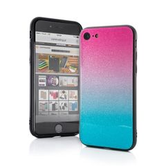 Puzdro gumené Apple iPhone XR Glass Shining modro-ružové